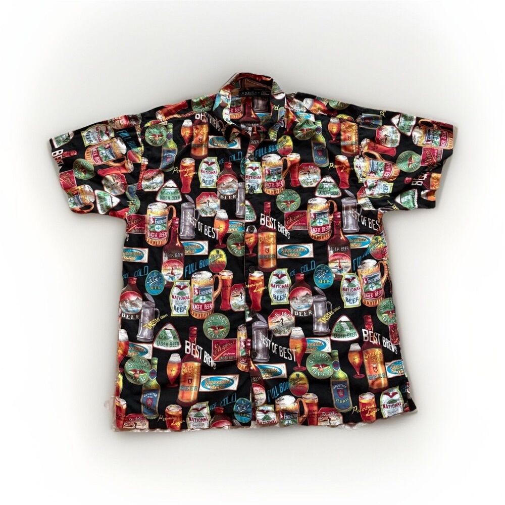Cactus Black Label‎ Men's XXL Woven Cotton/Rayon Beer Graphic Short Sleeve Shirt